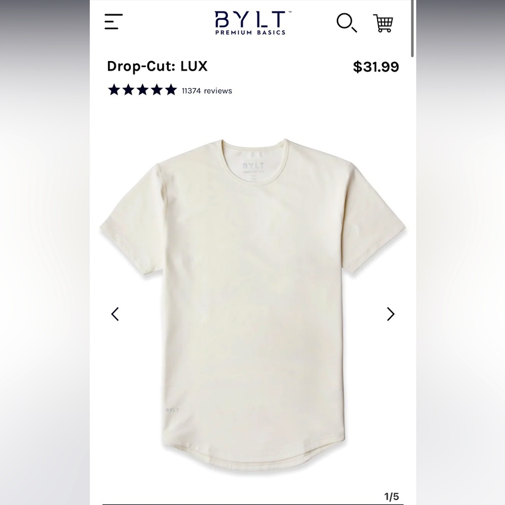 NWT BYLT Premium Basics Drop Cut Lux Mens XL in Bone